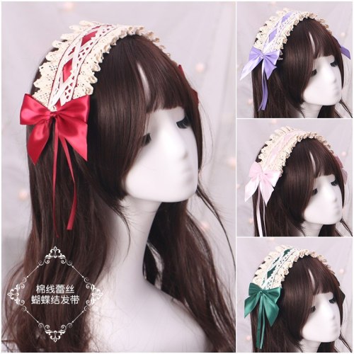Japanese Lolita Cute Plush Rabbit Ear Hair Band Anime Soft Girl Cosplay Maid Lace Bow Hairpin Headwear Hair Ornaments Props