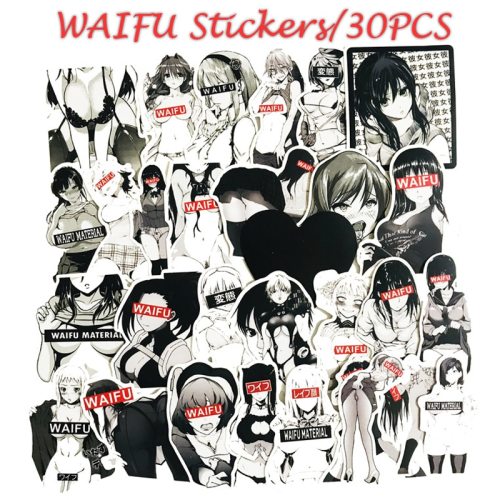 30pcs Waifu Anime Sticker Hentai Sexy Pinup Mang Girl Material Vinyl Suitcase Laptop Car Truck  Styling Decal Stickers F5
