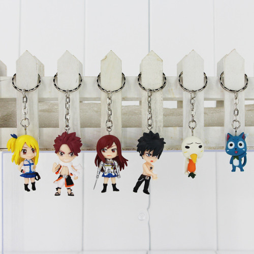 6Pcs/Set Anime Fairy Tail Natsu / Gray / Lucy / Erza Keychain Pendant 3~5CM