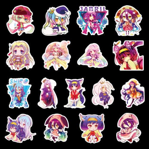 50PCS AC NO GAME NO LIFE Anime Crystal Sticker Waterproof Colorful Classic Fan Collect DIY Public Transit Stickers