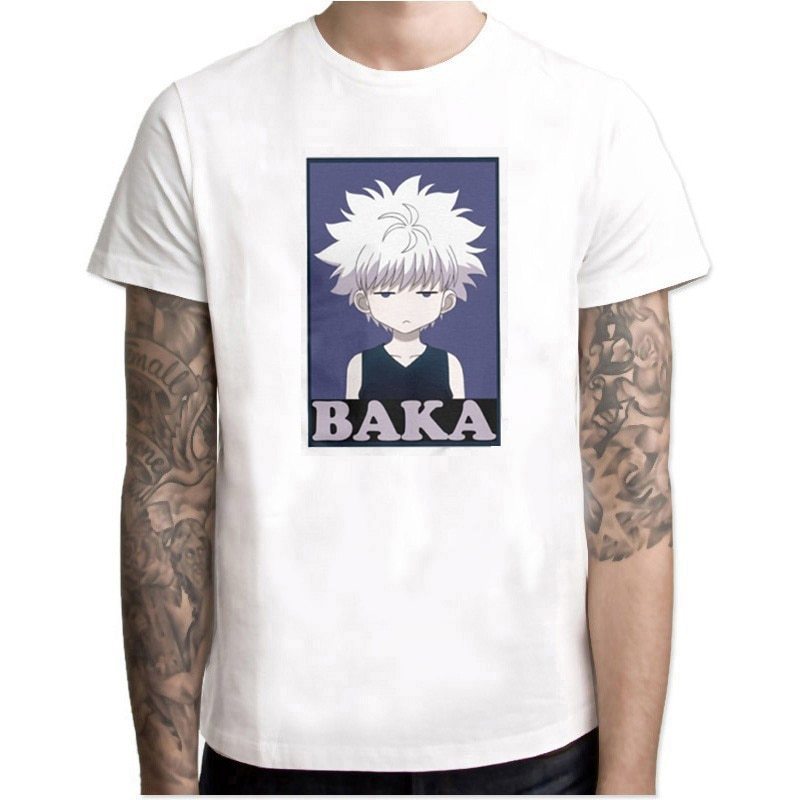 Hunter X Hunter T Shirts Killua Zoldyck Baka Classic Comic O Neck Short Sleeves Classic Anime