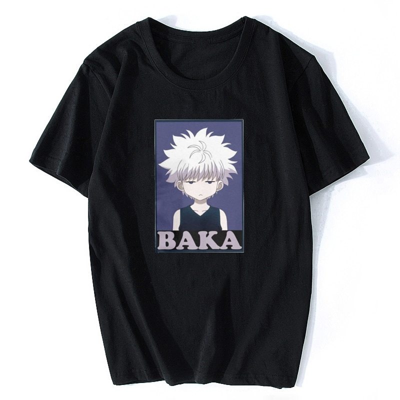 Hunter X Hunter T Shirts Killua Zoldyck Baka Classic Comic O Neck Short Sleeves Classic Anime