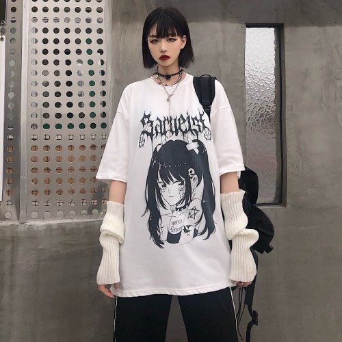 Harajuku Loose Oversize Anime Cartoon Print T-Shirt