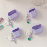 Lilac Color Airpods 1/2/Pro Protective Case with Tulip & Puppy Pendant