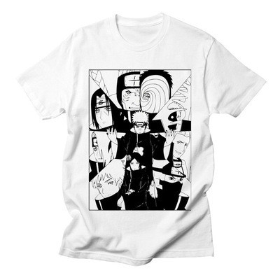 Naruto Print Black and White Pattern Printing T-shirt