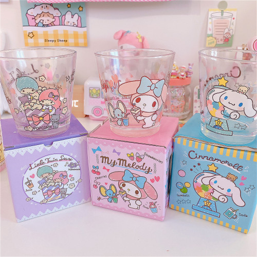 Melody Little Twin Stars Cinnamoroll Transparent Kawaii Glass Mugs Milk Cups