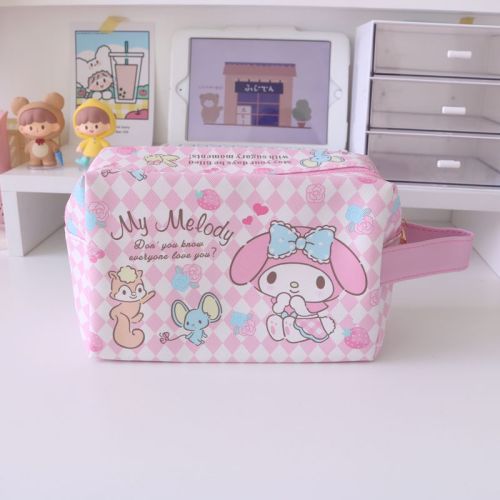 Cute Cartoon My Melody Cinnamoroll Kuromi Little Twin Stars Cosmetic Bag PU Makeup Bags