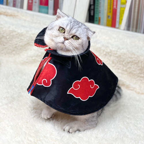 Anime Naruto Red Cloud Akatsuki Pet Costume Cat Clothes Cloak Cosplay Outfits