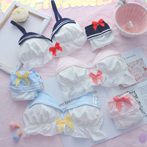 Anime Sailor Moon Cute Girl Navy Style Triangle Cup Wire-free Bra Kawaii Underwear Set
