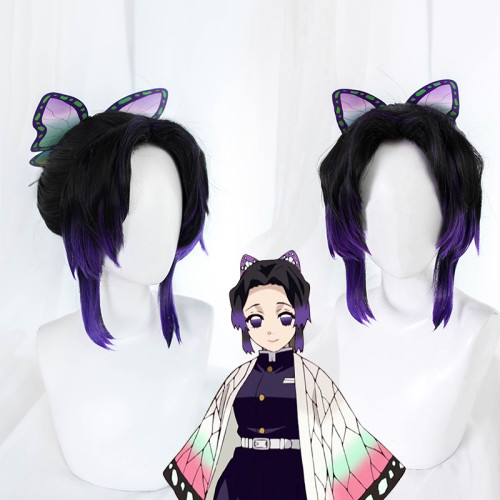Anime Demon Slayer: Kimetsu No Yaiba Kochou Shinobu Cosplay Wig and Hairbin
