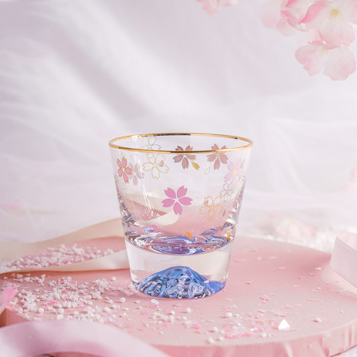 Romantic Cherry Blossom Season Glass Mugs Mount Fuji Spring Sukura Cups