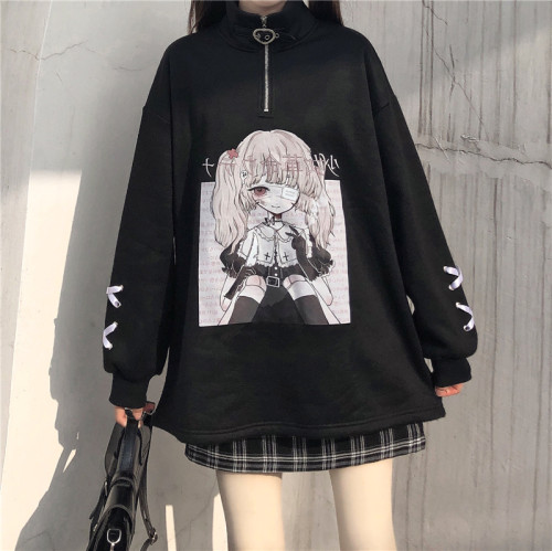 Harajuku Soft Girl Cute Anime Girl Printing Long-sleeved Sweater