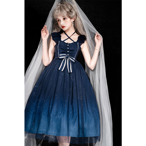 Shining Star Cross Strap Blue Lace Bowknot JSK Girls Fancy Dress