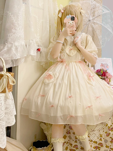 Sweet Heart Lace Bowknot Peter Pan Collar Short Sleeve OP Lolita Dress