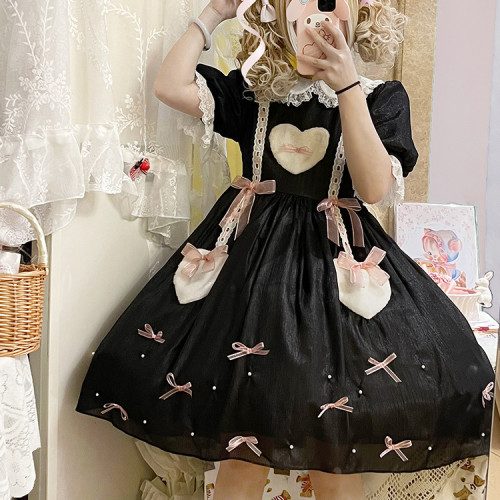 Sweet Heart Lace Bowknot Peter Pan Collar Short Sleeve OP Lolita Dress