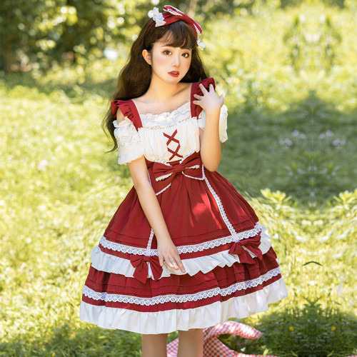 Sweet Girl Lace Bowknot Summer Lolita Sling Dress JSK