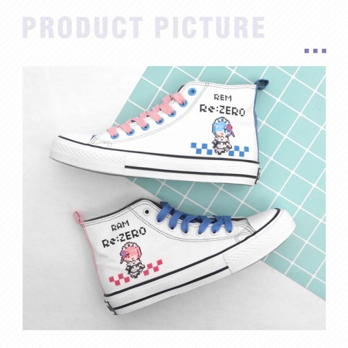 Anime Re: Zero - Starting Life in Another World Cute Rem and Ram Print Canvas Shoes