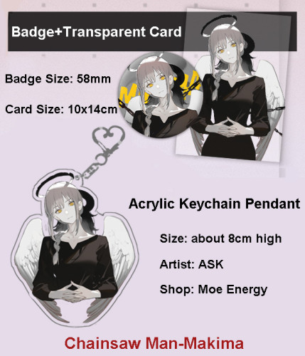 Anime Chainsaw Man Makima Fanart Badge Transparent Card and Keychain Pendant