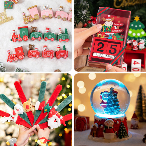 Christmas Gift Little Train Snow Globes Ornaments Toy Brick Calendar Slap Bracelets Hairpins Set Xmas Cosplay Props Glasses and Hats for Children and Adult