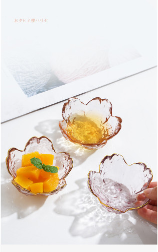 Japanese Style Sakura Cherry Blossom Shaped Glass Seasoning Dishes Dipping Bowls Appetizer Plates