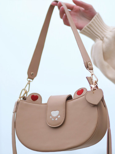 Kawaii Crossbody Bag with Ears and Paw Print Embroidered Casual Sling Shoulder Bags
