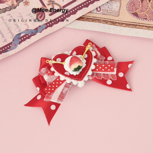 Sweet Strawberry Girl with Polka Dot Lace Bowknot Hairpin Cute Lolita Hair Accessories