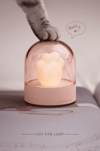 Kawaii Cat Paw Night Light with Music Box Function Rechargeable Bedside Lamp