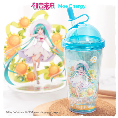 Vocaloid Hatsune Miku Summer Cup with Lid and Straw Heat Resistant Double Wall Tumblers