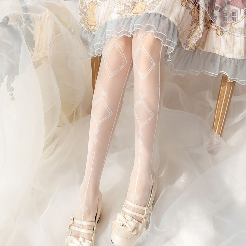 Sweet Girl Style Stockings Heart Shaped and Argyle Pattern Lolita Pantyhose