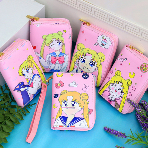 Anime Sailor Moon Mini Zipper Wallet Cosplay Cute Girl Student Pink Kawaii Coin Purse