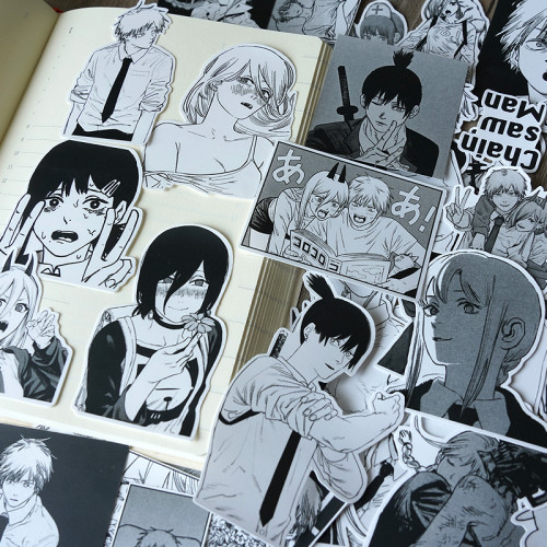 Anime Chainsaw Man Denji Makima Power Aki Reze Black and White Stickers Waterproof DIY Decorations