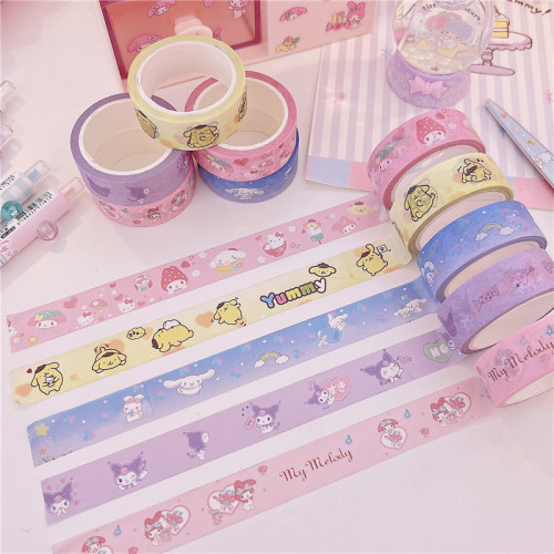 Sanrio Family My Melody Hello Kitty Pom Pom Purin Cinnamoroll Kuromi Pochacco Kawaii Washi Masking Tape DIY Decoration