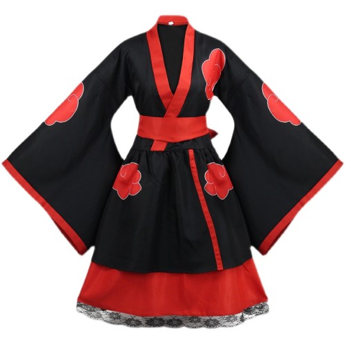 Anime Naruto Shippuuden Akatsuki Cosplay Costume Kimono Dress Set