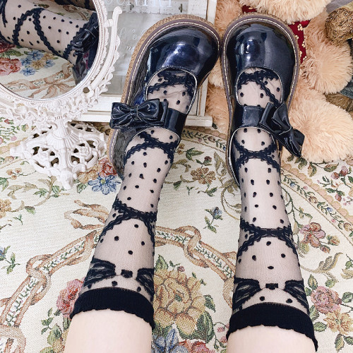 Lolita Lace Sheer Socks Ruffle Bowknot Gothic Transparent Socks