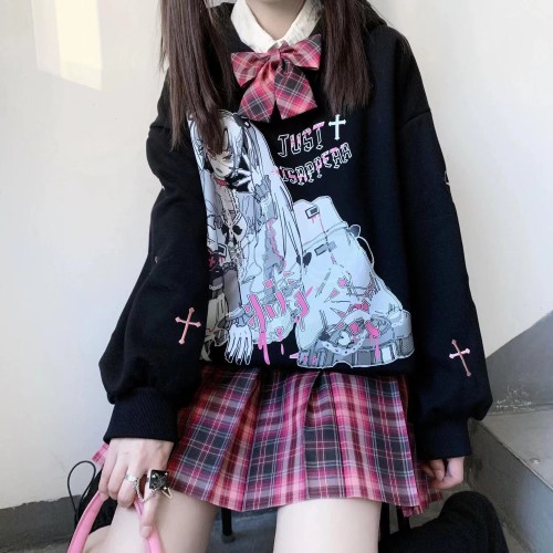 Harajuku Style Anime Girl Printed Sweater Crew Neck Pullover