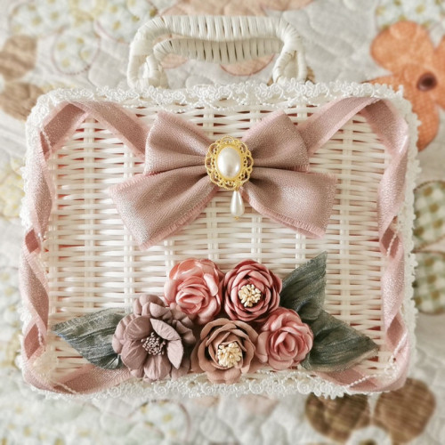 Sweet Lolita Bowknot Rattan Suitcase Bag Tea Party Lolita Handbag with Roses
