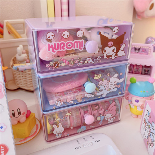 Kawaii My Melody Kuromi and Cinnamoroll Desktop Storage Box Jewelry Storage Drawer