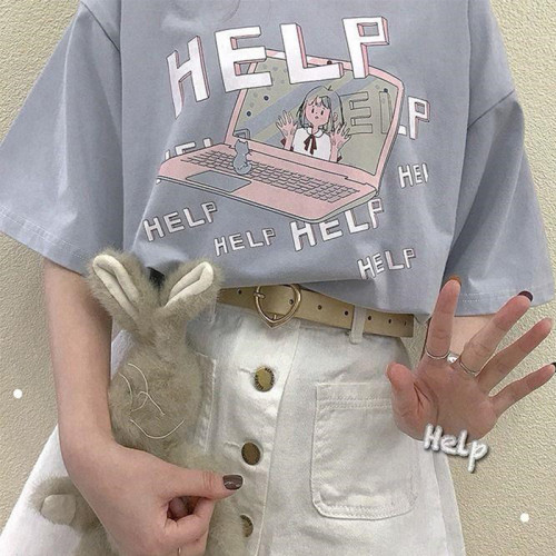 Harajuku Style Anime Girl Printed Summer Loose Short Sleeve T-shirt Top