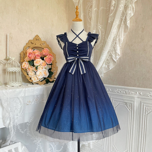 Shining Star Cross Strap Blue Lace Bowknot JSK Girls Fancy Dress
