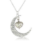 Moon Glowing Gem Silver-Plated Luminous Stone Pendant Heart-Shaped Necklace Charm Jewelry