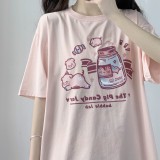 Kawaii Piglets with Candy Jar Cartoon Print Summer Loose Pink Short-sleeved T-shirt