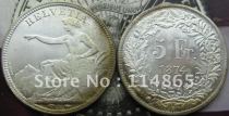 1874-B Switzerland 5 Francs UNC COIN COPY FREE SHIPPING