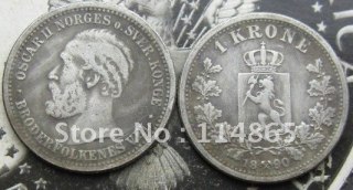 1890 NORWAY 1 KRONE COIN COPY FREE SHIPPING