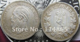 1885 NORWAY 2 KRONE COIN COPY FREE SHIPPING