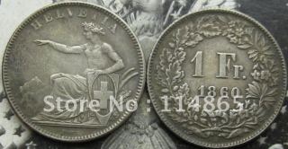 1860-B Switzerland 1 Francs COIN COPY FREE SHIPPING