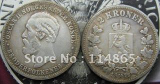 1878 NORWAY 2 KRONE COIN COPY FREE SHIPPING