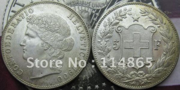 1900-B Switzerland 5 Francs COIN COPY FREE SHIPPING