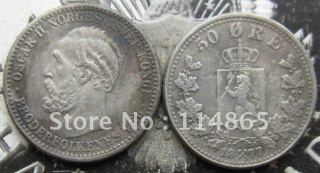 1877 Norway 50 Ore COIN COPY FREE SHIPPING