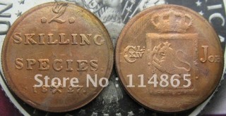 1827 NORWAY 2 SKILLING COIN COPY FREE SHIPPING