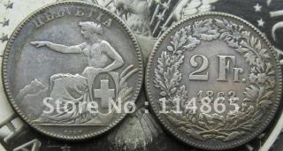 1863-B Switzerland 2 Francs COIN COPY FREE SHIPPING